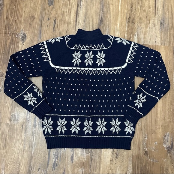 VTG 70s 80s Fair Isle Chunky Knit Sweater Mock Neck Nordic Apres Ski Lodge Style - Picture 1 of 8